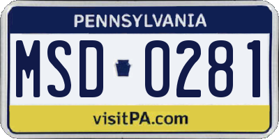 PA license plate MSD0281
