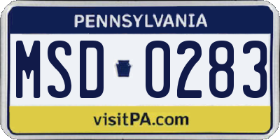 PA license plate MSD0283