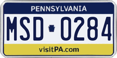 PA license plate MSD0284