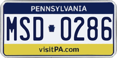 PA license plate MSD0286