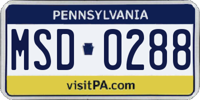 PA license plate MSD0288