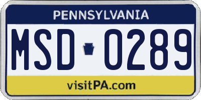 PA license plate MSD0289