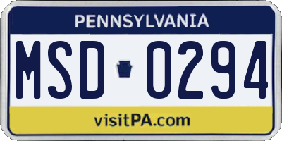 PA license plate MSD0294