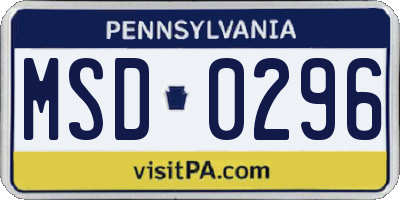 PA license plate MSD0296
