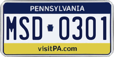 PA license plate MSD0301
