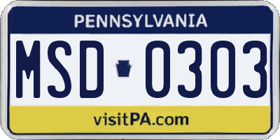 PA license plate MSD0303