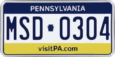 PA license plate MSD0304