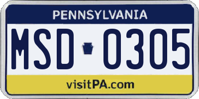 PA license plate MSD0305