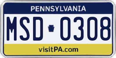 PA license plate MSD0308