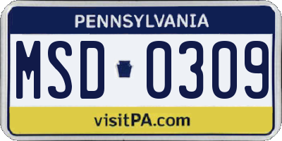 PA license plate MSD0309