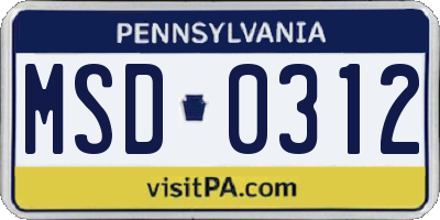 PA license plate MSD0312