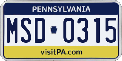 PA license plate MSD0315