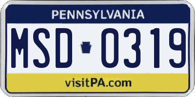 PA license plate MSD0319