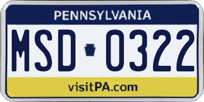 PA license plate MSD0322