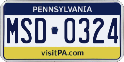 PA license plate MSD0324