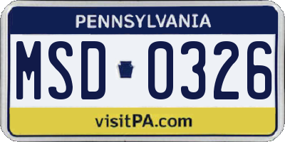 PA license plate MSD0326