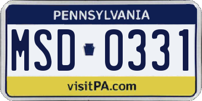 PA license plate MSD0331
