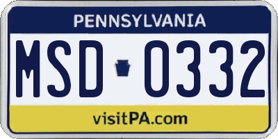 PA license plate MSD0332