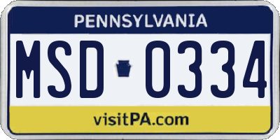 PA license plate MSD0334