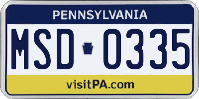 PA license plate MSD0335