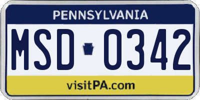PA license plate MSD0342