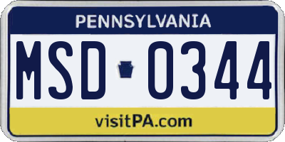 PA license plate MSD0344