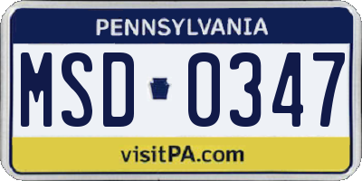 PA license plate MSD0347