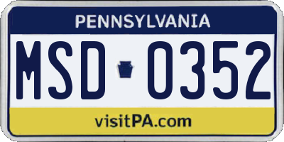 PA license plate MSD0352