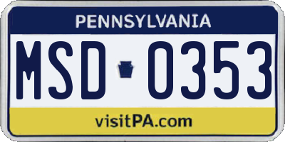 PA license plate MSD0353