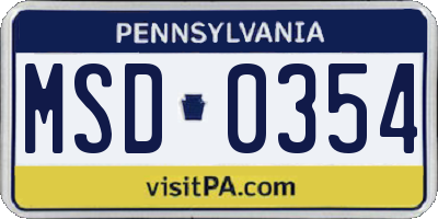 PA license plate MSD0354