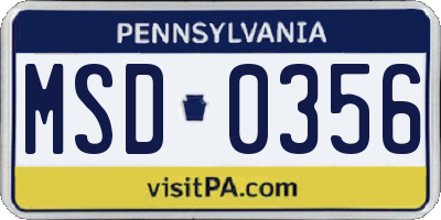 PA license plate MSD0356