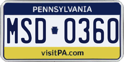 PA license plate MSD0360
