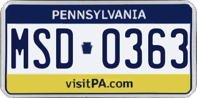 PA license plate MSD0363