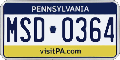 PA license plate MSD0364