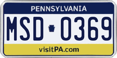 PA license plate MSD0369