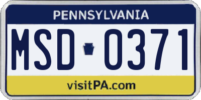 PA license plate MSD0371