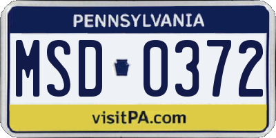 PA license plate MSD0372