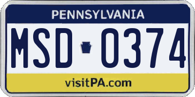 PA license plate MSD0374