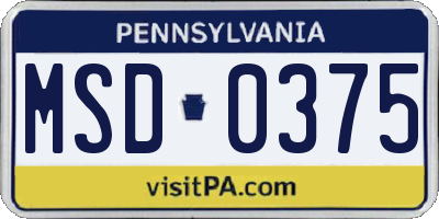 PA license plate MSD0375