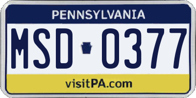 PA license plate MSD0377