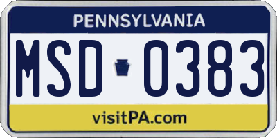 PA license plate MSD0383