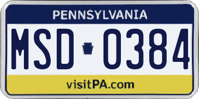 PA license plate MSD0384