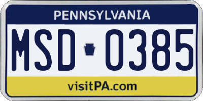 PA license plate MSD0385