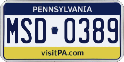 PA license plate MSD0389