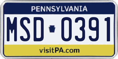 PA license plate MSD0391