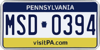 PA license plate MSD0394