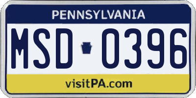 PA license plate MSD0396