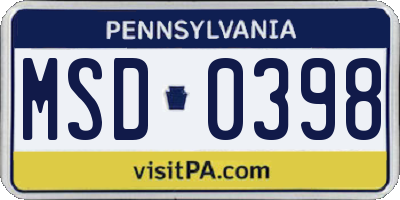 PA license plate MSD0398