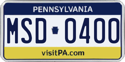 PA license plate MSD0400