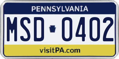 PA license plate MSD0402